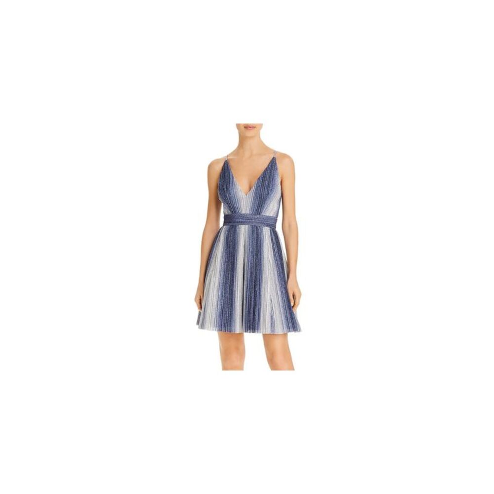 AQUA FORMAL Womens Blue Formal Lined Spaghetti Strap Short Fit + Flare Dress 10